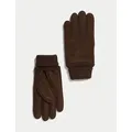 M&S Mens Nubuck Leather Gloves - M - Chocolate, Chocolate,Black