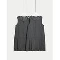 M&S Girls 2-Pack Pleated School Pinafores (2-12 Yrs) - 11-12 - Grey, Grey,Navy