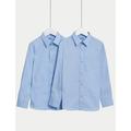 M&S Boys 2-Pack Slim Fit Non-Iron School Shirts (2-18 Yrs) - 3-4 Y - Blue, Blue,White