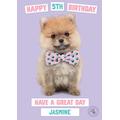 Studio Pets Birthday Card Pomeranian Puppy With A Bow-Tie Ecard