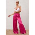 Desire Me | Hot Pink Satin High Waist Wide Leg Trousers