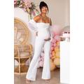 Baby Baby | White Maternity Ruched Bardot Jumpsuit