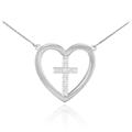 CZ Heart Cross Open Heart Necklace in Sterling Silver