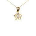 0.10ct CZ Delicate Hawaiian Plumeria Charm Necklace in 9ct Gold