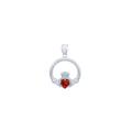 Red CZ Claddagh Large Heart Necklace in Sterling Silver