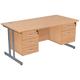 Office Desks - Karbon K3 Rectangular Deluxe Cantilever Desk With Double Fixed Pedestals 1600W with 2 Drawer and 3 Drawer Pedestal in Beech wi