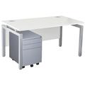 Home Office Desks - Karbon K4 Rectangular Bench Desks 1800W with Silver 3 Drawer Metal Mobile with Silver legs - Delivery