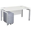 Home Office Furniture - Karbon K4 Rectangular Bench Desk 1200W With Silver 3 Drawer Slimline Mobile Metal Pedestal with Silver legs - Deliver