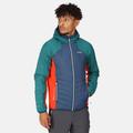 Regatta Water-repellent Mens Green, Blue and Orange Colourblock Trutton Softshell Hooded Jacket, Size: S