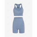 Women Sporty Set Racerback Heathered Scrunch Butt Sports Shorts Set M Light sky blue