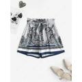 Women ZAFUL Paisley Belted High Rise Paperbag Shorts L Deep blue