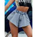 Women Studded Raw Hem Denim Micro Mini Shorts S Blue