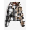 Women Jackets Hooded Plaid Cropped Jacket L Multi a