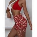 Women Beach ZAFUL Ribbed Ditsy Print Cinched Ruched Beach Skirt M Red