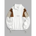 Mens ZAFUL Fluffy Polar Fleece NEW YORK Embroidery Colorblock Half Zip Sweatshirt M White