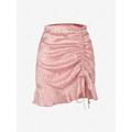 Women Leopard Jacquard Satin Cinched Mini Mermaid Skirt M Light pink