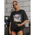 Women T-shirts Star Wing Letter Print Drop Shoulder T Shirt S Black