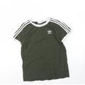 adidas Womens Green Cotton Basic T-Shirt Size 6 Round Neck