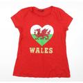 Peacocks Womens Red 100% Cotton Basic T-Shirt Size M Round Neck - wales tshirt