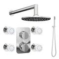 200mm Twin Thermostatic Shower Valve with Round Wall concealed Shower Set, 4 Body Jets and Handset Triple Function - Chrome