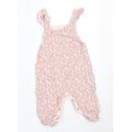 NEXT Girls Pink Floral Cotton Dungaree One-Piece Size 6-9 Months