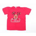Casual classic Womens Red Animal Print Cotton Basic T-Shirt Size M Crew Neck - christmas