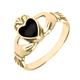 9ct Yellow Gold Whitby Jet Claddagh Set Ring