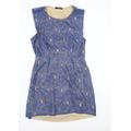 Oasis Womens Blue Floral Polyamide Shift Size 16 Round Neck