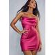 Womens Satin Diamante Strap Drape Neck Slip Dress - pink - 12, Pink