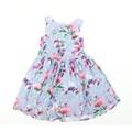 RJR. John Rocha Girls Blue Floral Polyester Ball Gown Size 5 Years Crew Neck Zip