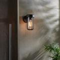 Contemporary Single Wall Light In Matt Black And Clear Glass IP44