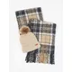 Barbour Saltburn Beanie Hat & Check Scarf Gift Set, Rosewood