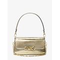 MK Parker Medium Metallic Crocodile Embossed Leather Shoulder Bag - Pale Gold - Michael Kors