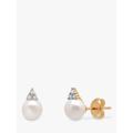 A B Davis 9ct Gold Freshwater Pearl and Diamond Stud Earrings, White