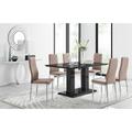 Furniture Box Imperia Black High Gloss Dining Table And 6 x Cappuccino Grey/Beige Milan Dining Chairs Set