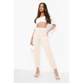 High Waist Crepe Cropped Tailored Trousers