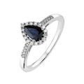 Love GEM 9ct White Gold Pear Blue Sapphire and 0.12ct Diamond Ring, White Gold, Size N, Women