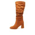 Quiz Faux Suede Ruched Heeled Boots - Light Brown, Light Brown, Size 3, Women