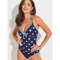 Pour Moi Beach House Underwired Halter Tankini Top - Navy/White, Navy/White, Size 32Dd, Women