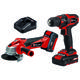 Einhell Einhell Power X-Change TC-TK 18 Li Cordless Drill Driver & Angle Grinder with 1.5 & 3Ah Batteries & Charger