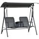 Outsunny 2-Seater Swing Chair Steel Frame Adjustable Canopy Texteline Garden Swing Seat w/ Middle Table Cup Holders Heavy Duty Outdoor Patio - Grey