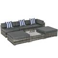 Outsunny 5-Seater Rattan Sofa Coffee Table Set Sectional Wicker Weave Furniture for Garden Outdoor Conservatory w/ Pillow Cushion Grey