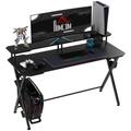 HOMCOM Gaming Computer Desk Writing Racing Table Workstation with Headphone Hook Curved Front Adjustable Feet for Home Office Use