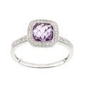 Diamant L'Eternel Womens 9ct White Gold Diamond and Amethyst Square Cut Gemstone Ring - Size J