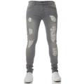 Enzo Mens Denim Ripped Jeans - Grey Cotton - Size 32W/32L