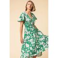 Roman Floral Print Tiered Midi Dress in Green