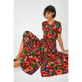 Roman Floral Print Tiered Midi Dress in Red - Size 20