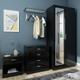 ELEGANT Modern High Gloss Wardrobe and Cabinet Furniture Set 2 Doors Wardrobe and 4 Drawer Chest and Bedside Cabinet, Black, with Mirror