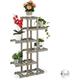 Relaxdays Wooden Flower Rack, 5-Tier Plant Stand, Indoor Flower Shelf, Shabby Look, 125x81x25cm, Grey