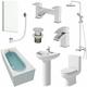 Bathroom Suite 1600 Single Ended Bath Toilet Basin Pedestal Shower Screen Panel - White